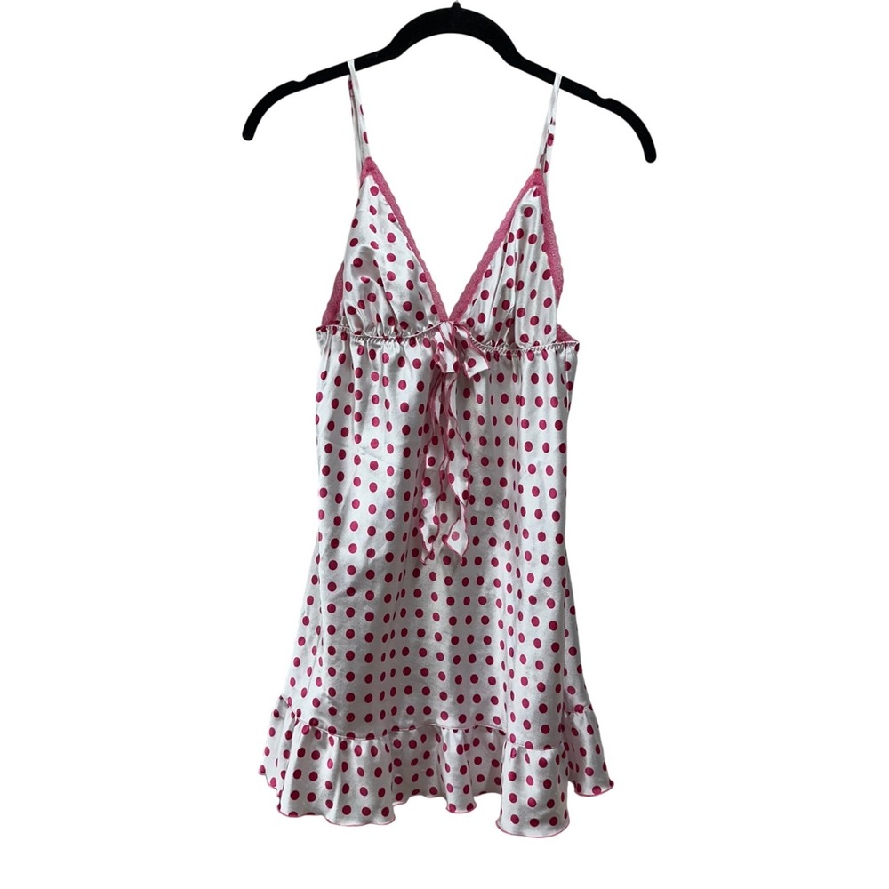 VTG Y2K VICTORIA'S SECRET Angels Pink  White Polka Dot Nightgown Babydoll Nighty